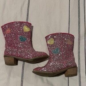 Lola + The Boys Pink Glitter Heart Kids Boots